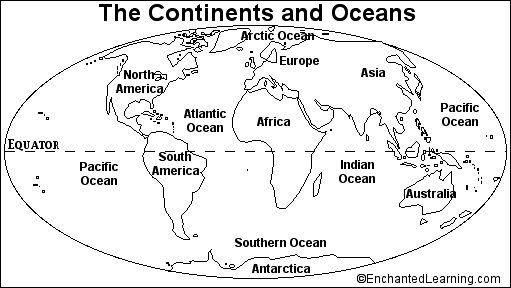 Labeled World Map Continents And Oceans