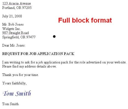 Modified Block Letter Format Sample