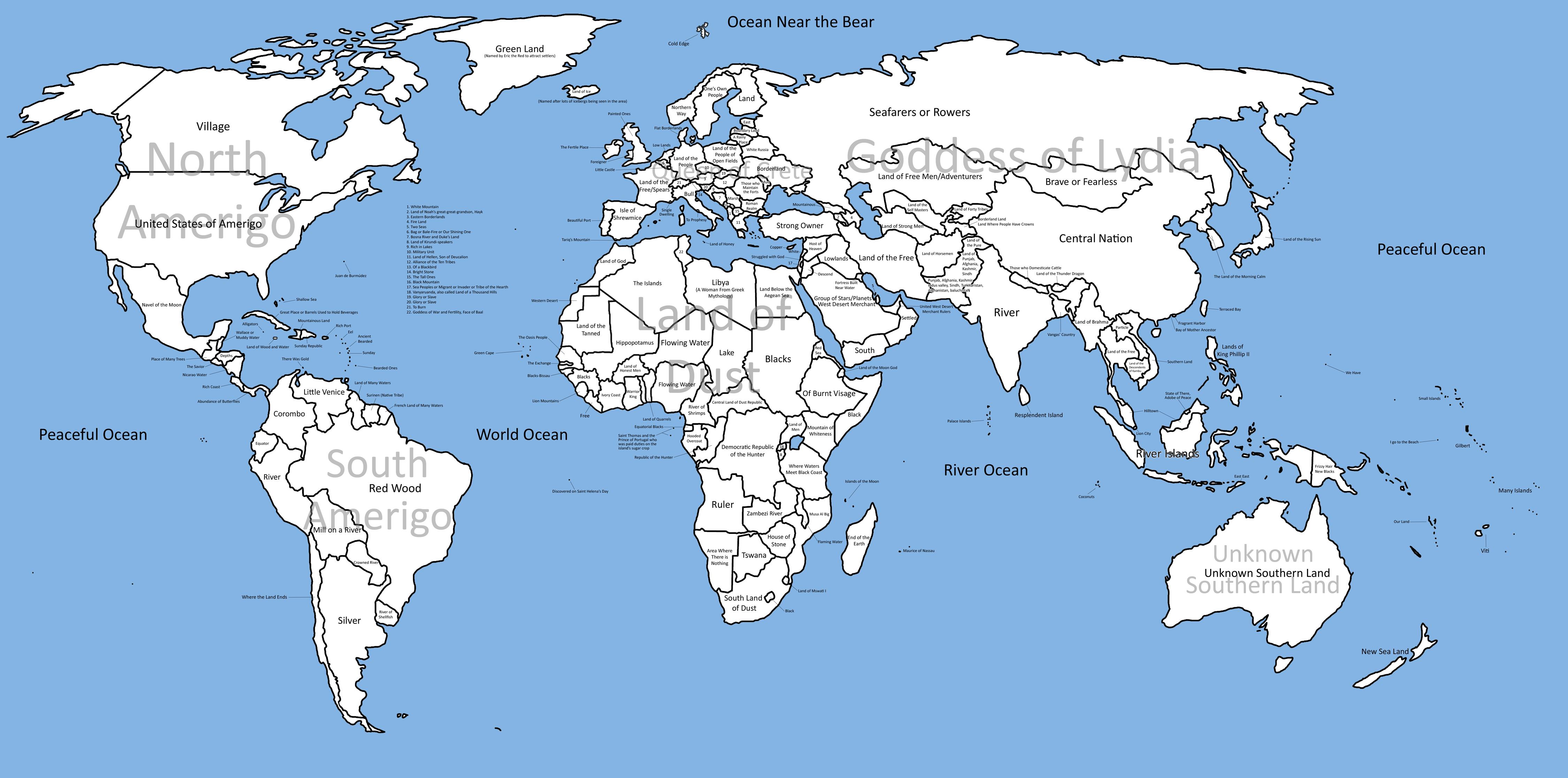 Outline Of World Map With Countries Names