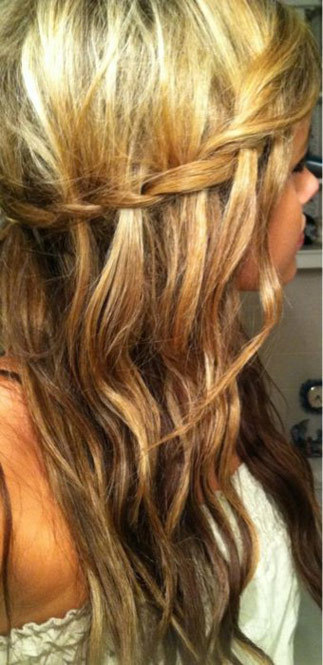 Waterfall Braid With Curls Front View