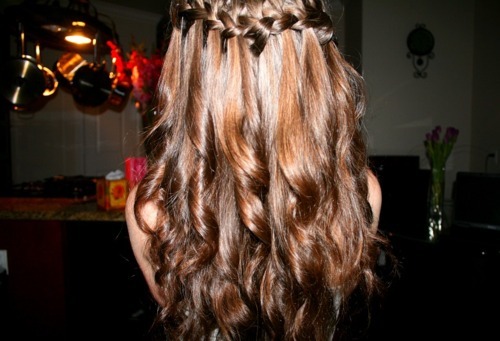 Waterfall Braid With Curls Front View