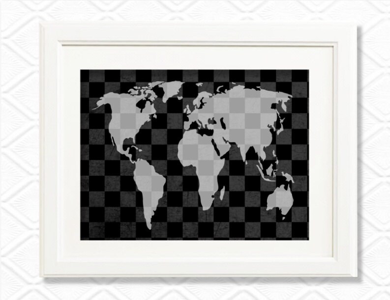 World Map Black And White Poster