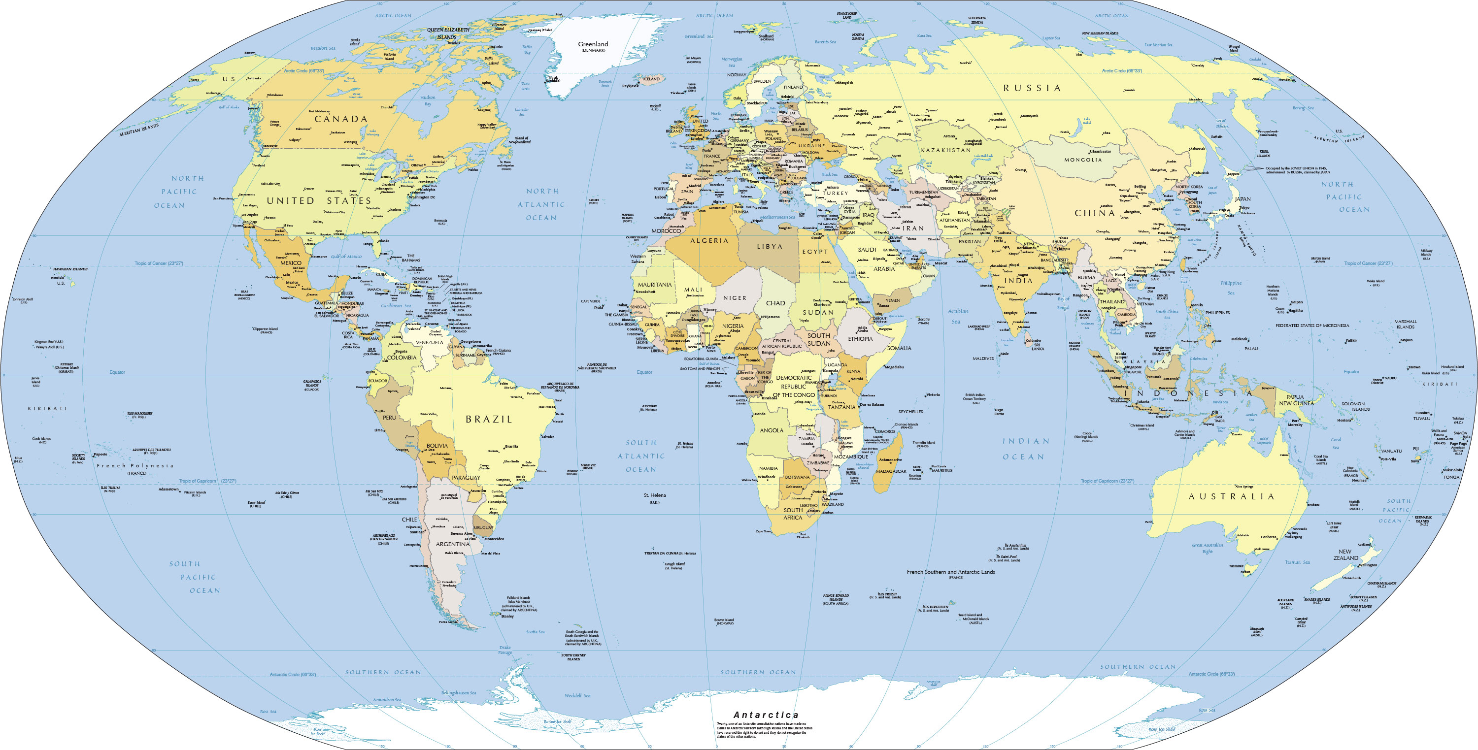 World Map With Countries And Capitals And Cities