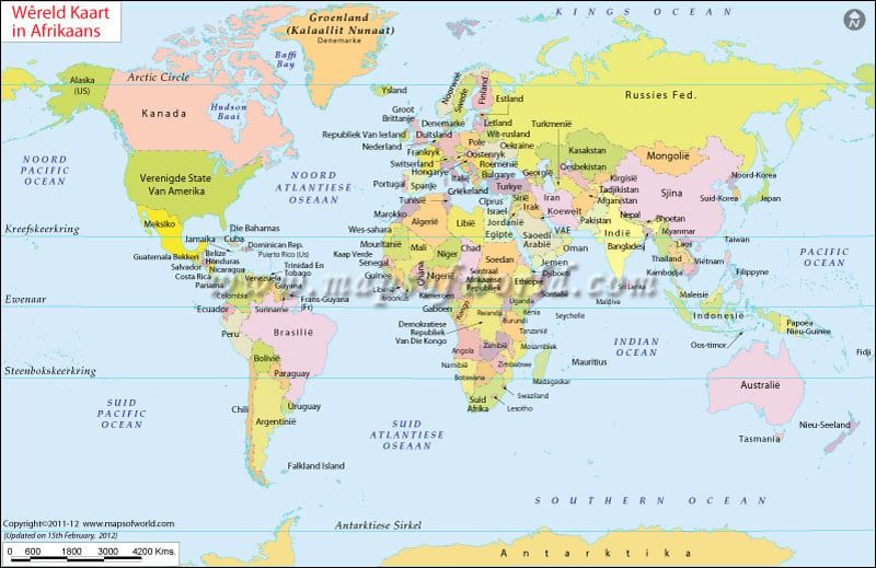 World Map With Countries Names Printable